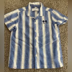 Old Navy Blue & White Striped Short Sleeve Shirt with Mickey Embroidery